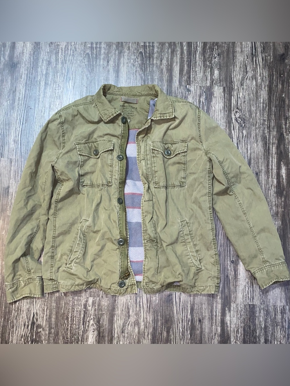 Y2K American Eagle Type AE177 Distressed Field Utility Jacket Large Olive Green